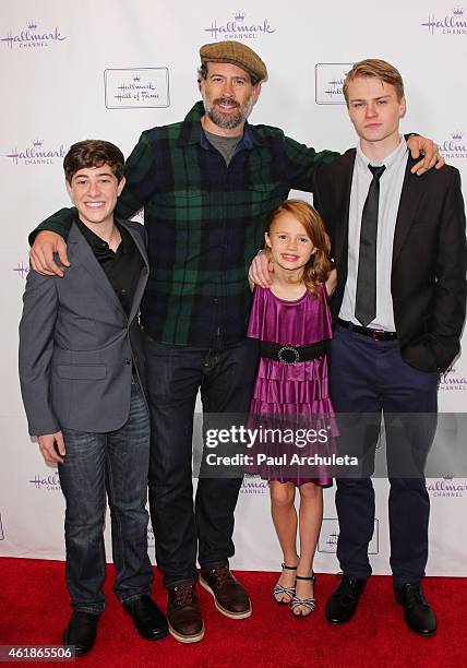 Actors Jaren Lewison, Jason Lee, Maggie Elizabeth and Connor Paton attend the red carpet premiere of "Away & Back" at iPic Westwood on January 20,...