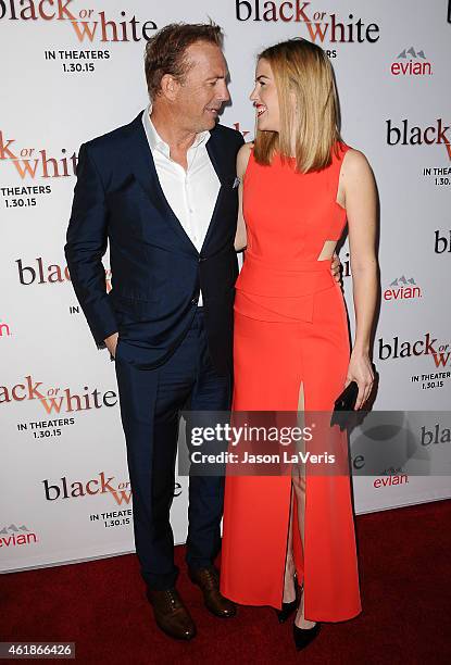 Actor Kevin Costner and actress Lily Costner attend the premiere of "Black or White" at Regal Cinemas L.A. Live on January 20, 2015 in Los Angeles,...