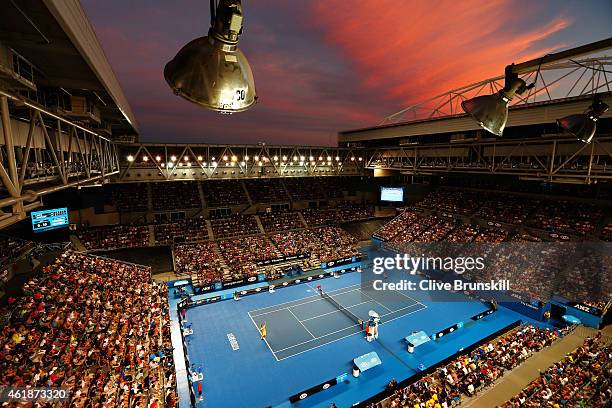 General view is seen over Hisense Arena as Samuel Groth of Australia and Thanasi Kokkinakis of Australia play in their second round match during day...