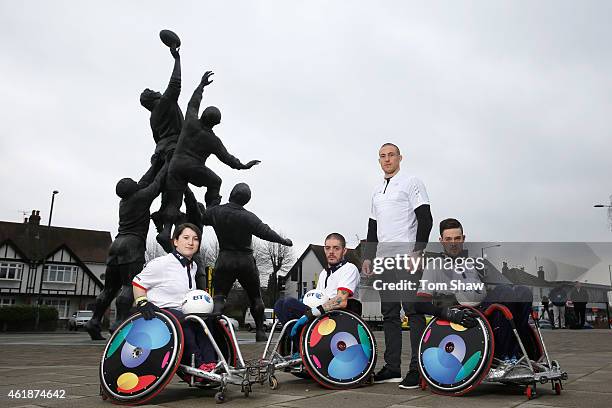 Player Coral Batey, BT GB Wheelchair Rugby Team Captain Mike Kerr, GBWR ambassador Mike Brown of England and Harlequins and Vice-Captain Chris Ryan...