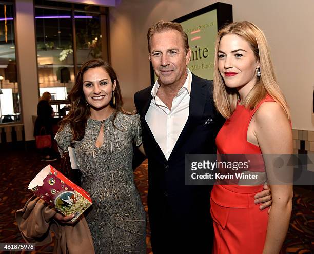 Actress Annie Costner, actor Kevin Costner and actress Lily Costner arrive at the premiere of Relativity Media's "Black Or White" at the Regal...