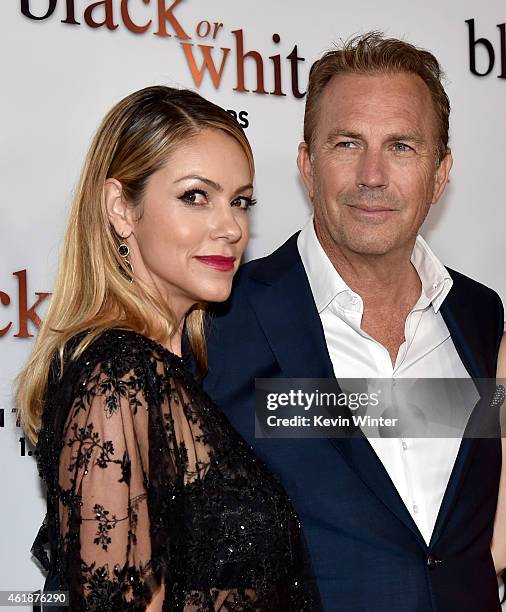Actor Kevin Costner and his wife Christine Baumgartner arrive at the premiere of Relativity Media's "Black Or White" at the Regal Cinemas L.A. Live...