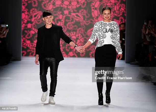 Designers Jesko Wilke and Maria Poweleit on the runway at the Glaw show during the Mercedes-Benz Fashion Week Berlin Autumn/Winter 2015/16 at...