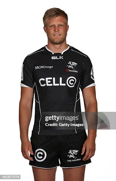 Astle of the Natal Sharks poses during a Sharks Super Rugby headshots session on January 20, 2015 in Durban, South Africa.