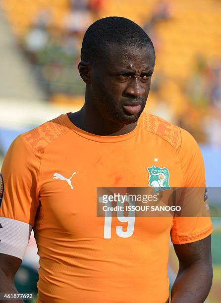 Ivory Coast's midfielder Yaya Toure poses ahead of the 2015 African Cup of Nations group D football match between Ivory Coast and Guinea in Malabo on...