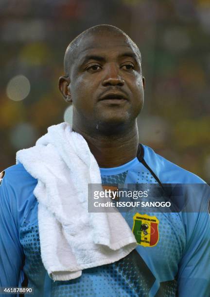 Mali's goalkeeper Soumbeylia Diakite poses ahead of the 2015 African Cup of Nations group D football match between Mali and Cameroon in Malabo on...