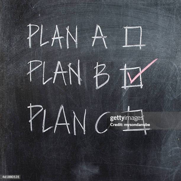 plan a, b and c with checkboxes on blackboard - plan a plan b plan c stock illustrations