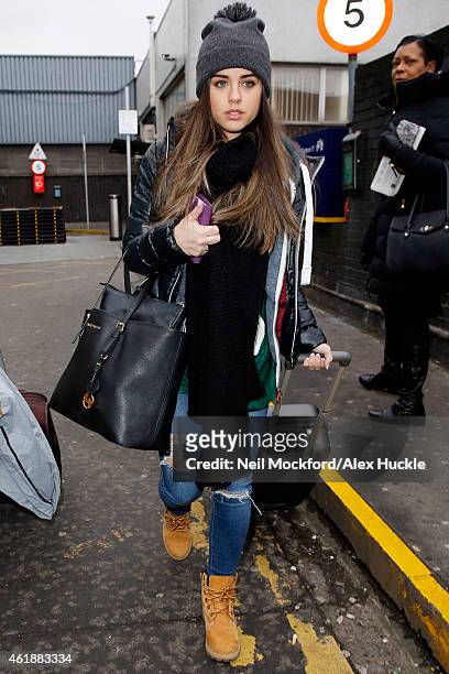 Georgia May Foote seen arriving at Euston Station ahead of the National Television Awards on January 21, 2015 in London, England.