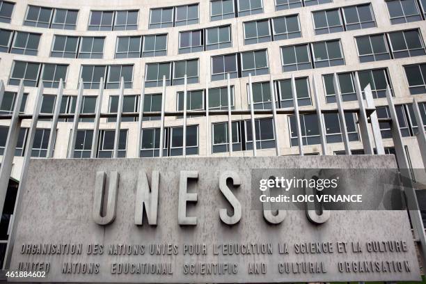 Picture taken on March 30, 2010 in Paris, shows the facade of the United Nations Educational Scientific and Cultural Organisation headquarters in...