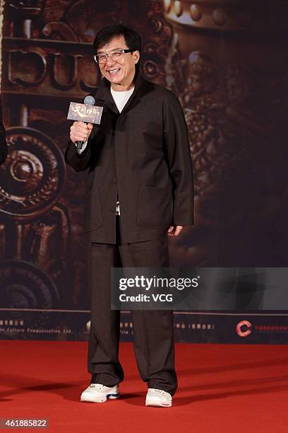 Jackie Chan attends director Daniel Lee's film "Dragon Blade" press conference on January 21, 2015 in Beijing, China.