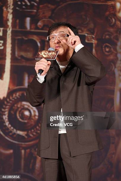 Jackie Chan attends director Daniel Lee's film "Dragon Blade" press conference on January 21, 2015 in Beijing, China.