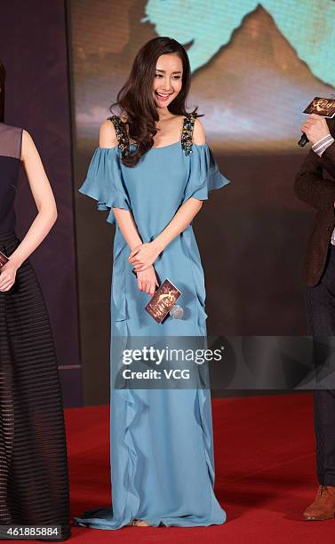 Actress Wang Ruoxin attends director Daniel Lee's film "Dragon Blade" press conference on January 21, 2015 in Beijing, China.