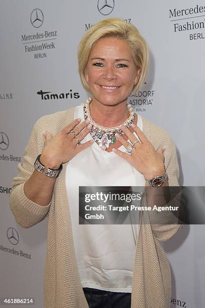 Claudia Effenberg attends the Riani show during the Mercedes-Benz Fashion Week Berlin Autumn/Winter 2015/16 at Brandenburg Gate on January 20, 2015...