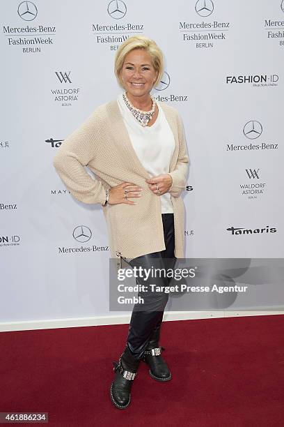 Claudia Effenberg attends the Riani show during the Mercedes-Benz Fashion Week Berlin Autumn/Winter 2015/16 at Brandenburg Gate on January 20, 2015...