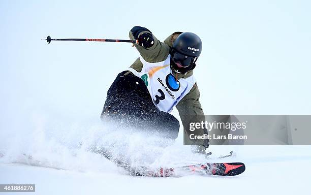 Fabian Boesch of Switzerland celebrates after winning the Men's Freestyle Skiing Slopestyle Final of the FIS Freestyle Ski and Snowboard World...