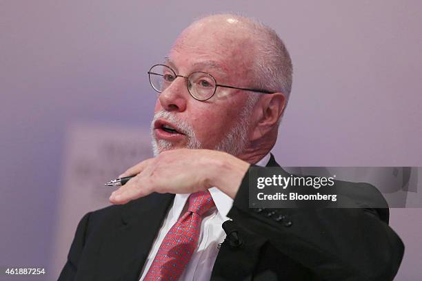 Paul Singer, billionaire and chief executive officer of Elliott Management Corp., gestures as he speaks during a session on the opening day of the...