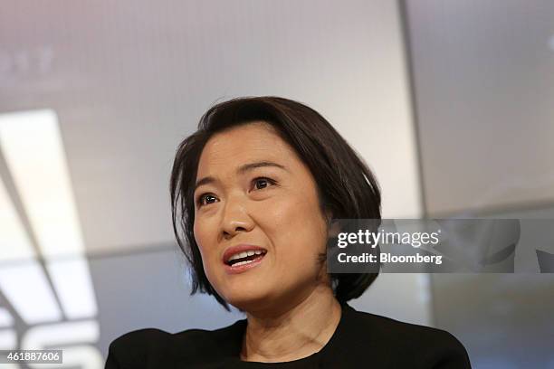 Zhang Xin, billionaire and chief executive officer of Soho China Ltd., speaks during a session on the opening day of the World Economic Forum in...