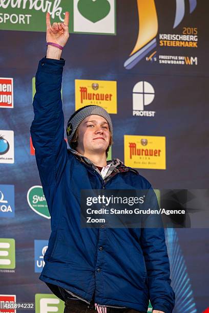 Kyle Mack of the USA takes 3rd place during the FIS Snowboard World Championships Men's and Women's Slopestyle on January 21, 2015 in Kreischberg,...