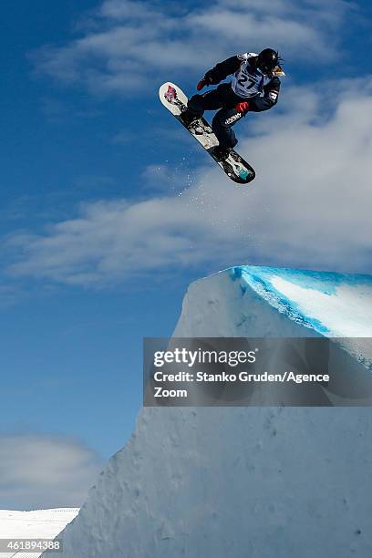 Miyabi Onitsuka of Japan takes 1st place during the FIS Snowboard World Championships Men's and Women's Slopestyle on January 21, 2015 in...