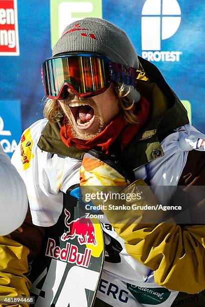 Roope Tonteri of Finland takes 2nd place during the FIS Snowboard World Championships Men's and Women's Slopestyle on January 21, 2015 in...