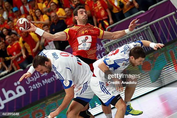 Filip Mirkulovski of Macedonia in action during the 24th Men's Handball World Championship's Group B match between Macedonia and Croatia at the...