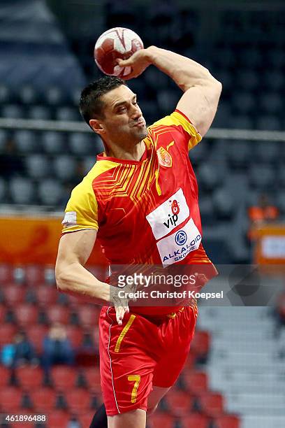 Kiril Lazarov of Macedonia throws the ball during the IHF Men's Handball World Championship group B match between Macedonia and Croatia at Duhail...