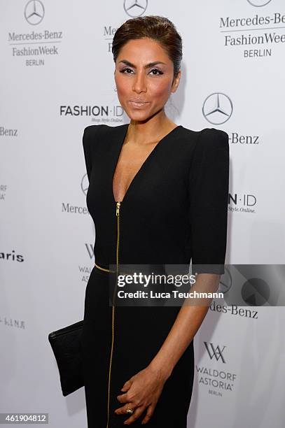 Sabrina Setlur attends the Guido Maria Kretschmer show during the Mercedes-Benz Fashion Week Berlin Autumn/Winter 2015/16 at Brandenburg Gate on...