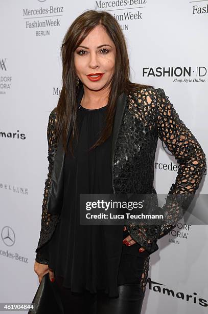 Simone Thomalla attends the Guido Maria Kretschmer show during the Mercedes-Benz Fashion Week Berlin Autumn/Winter 2015/16 at Brandenburg Gate on...