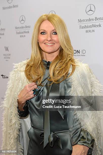 Frauke Ludowig attends the Guido Maria Kretschmer show during the Mercedes-Benz Fashion Week Berlin Autumn/Winter 2015/16 at Brandenburg Gate on...