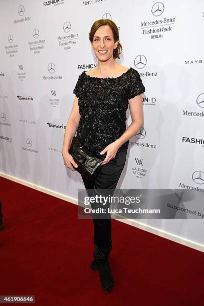 Ulrike Frank attends the Guido Maria Kretschmer show during the Mercedes-Benz Fashion Week Berlin Autumn/Winter 2015/16 at Brandenburg Gate on...