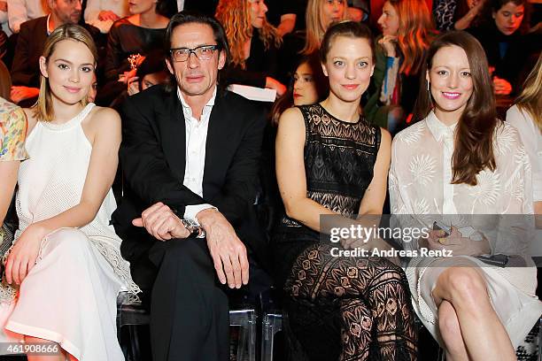 Emilia Schuele, Oskar Roehler, Heike Makatsch and Lavinia Wilson attend the Kaviar Gauche Show during the Mercedes-Benz Fashion Week Berlin...