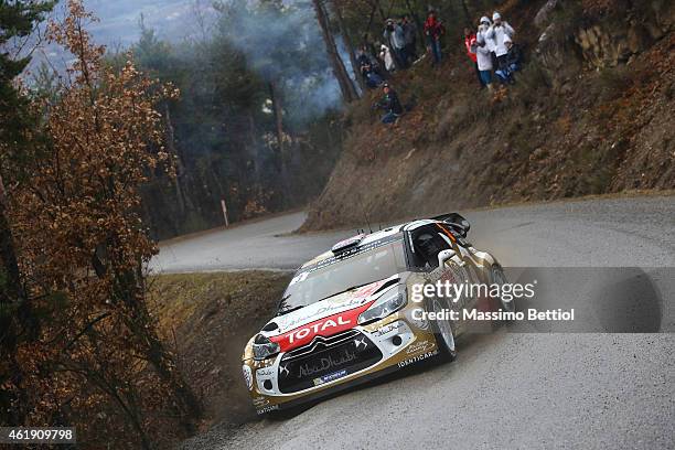 Kris Meeke of Great Britain and Paul Nagle of Ireland compete in their Citroen Total Abu Dhabi WRT Citroen DS3 WRC during the Shakedown of the WRC...