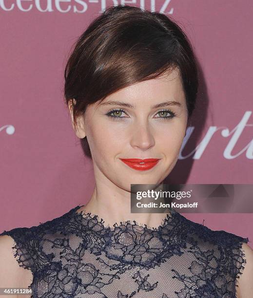 Actress Felicity Jones arrives at the 26th Annual Palm Springs International Film Festival Awards Gala Presented By Cartier at Palm Springs...