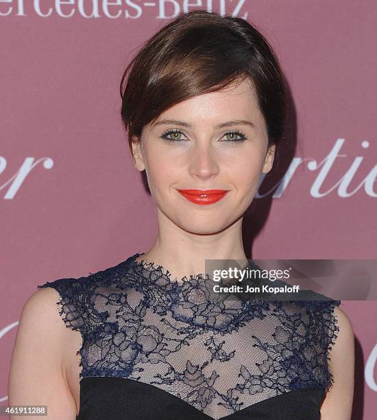 Actress Felicity Jones arrives at the 26th Annual Palm Springs International Film Festival Awards Gala Presented By Cartier at Palm Springs...