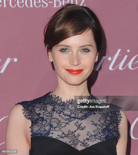 Actress Felicity Jones arrives at the 26th Annual Palm Springs International Film Festival Awards Gala Presented By Cartier at Palm Springs...