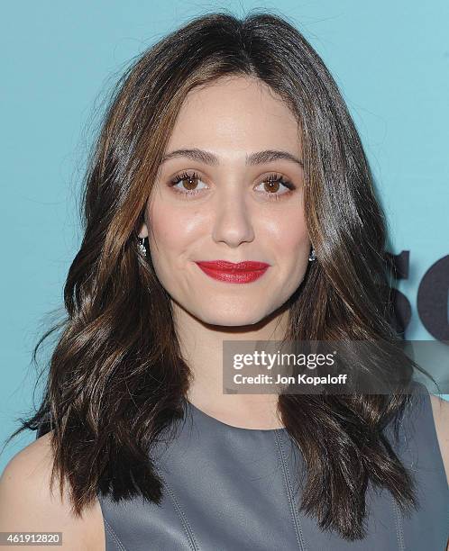 Actress Emmy Rossum arrives at Showtime Celebrates All-New Seasons Of "Shameless," "House Of Lies" And "Episodes" at Cecconi's Restaurant on January...