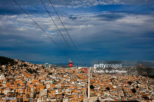 Gondola lift built by the Leitner-Poma group, popularly called "Bondinho do Alemao", spans the favela Complexo do Alemao allowing residents a faster...