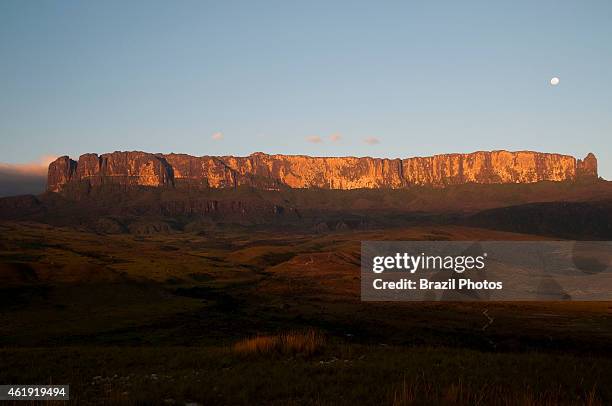 Sunset at Mount Roraima or Roraima Plateau in Canaima National Park, this is the highest of the Pakaraima chain of tepui plateau in South America....