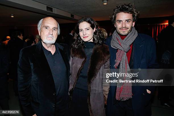 Producer Jean-Louis Livi, actress Chloe Lambert and her husband producer Thibault Ameline attend 'La Maison d'a cote' Theater Play at Theatre du...