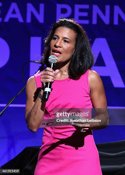 Andrea Fiuczynski speaks onstage during the 3rd annual Sean Penn & Friends HELP HAITI HOME Gala benefiting J/P HRO presented by Giorgio Armani at...