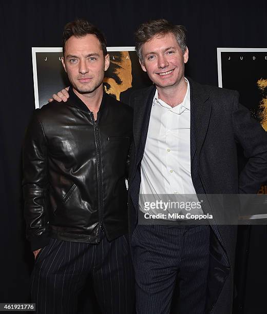 Actor Jude Law and director Kevin Macdonald attend the "Black Sea" New York screening at Landmark Sunshine Cinema on January 21, 2015 in New York...