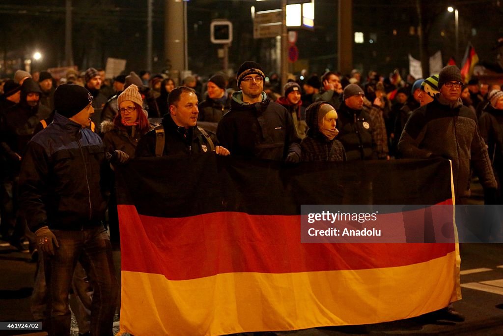 PEGIDA supporters and their opposites stage simultaneous demonstrations in Leipzig, Germany