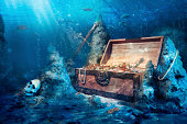 Open treasure chest underwater