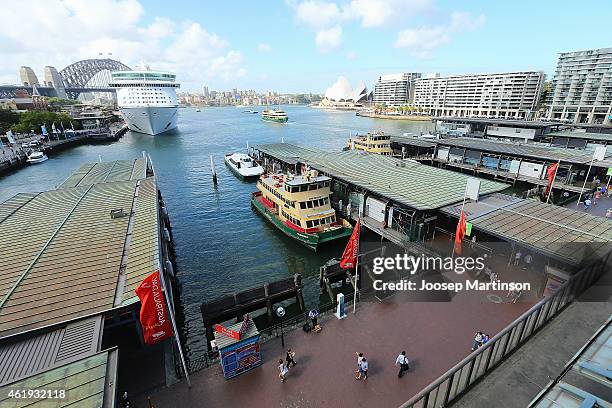 General view of Circular Quay with the ferry "Friendship" on January 22, 2015 in Sydney, Australia. Circular Quay was evacuated after police were...