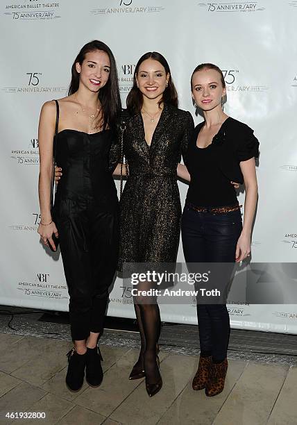 Dancers Christine Shevchenko, April Giangeruso and Elina Miettinen atttend American Ballet Theatre's 75th Anniversary Celebration at Alice Tully...