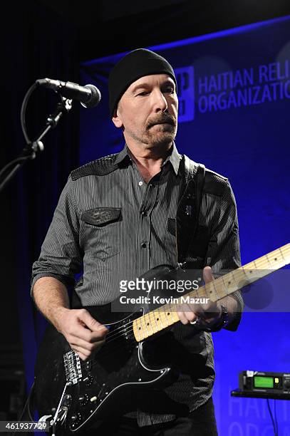 The Edge of U2 performs onstage at the 3rd annual Sean Penn & Friends HELP HAITI HOME Gala benefiting J/P HRO presented by Giorgio Armani at Montage...