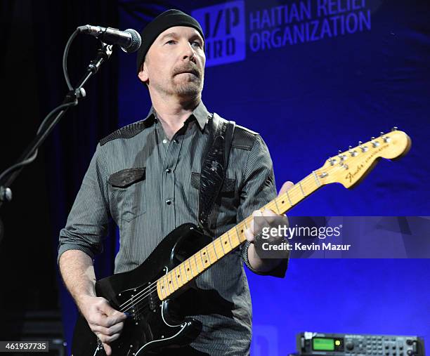 The Edge of U2 performs onstage at the 3rd annual Sean Penn & Friends HELP HAITI HOME Gala benefiting J/P HRO presented by Giorgio Armani at Montage...