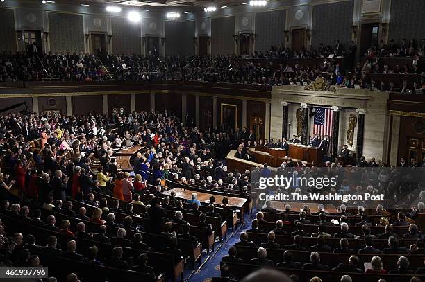 President Barack Obama delivers his State of the Union address before a joint session of Congress on Tuesday, January 20, 2015 in Washington, DC..