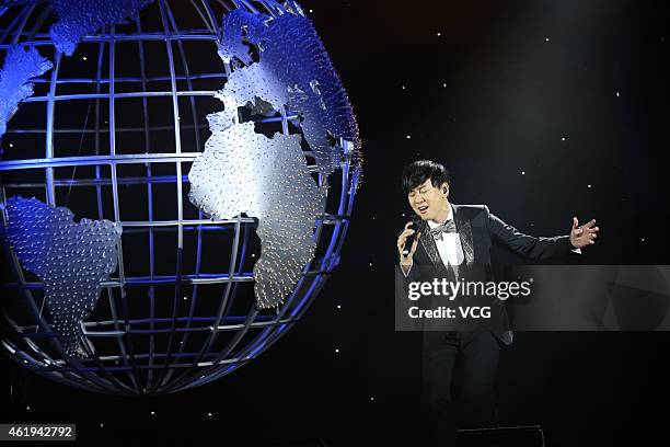 Singer JJ Lin celebrates his new album "Brave New World" on January 22, 2015 in Beijing, China.