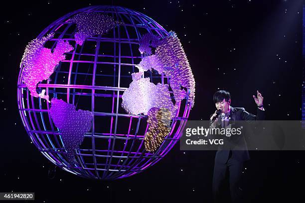 Singer JJ Lin celebrates his new album "Brave New World" on January 22, 2015 in Beijing, China.
